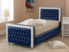 Blue Leather Bed 3FT Single